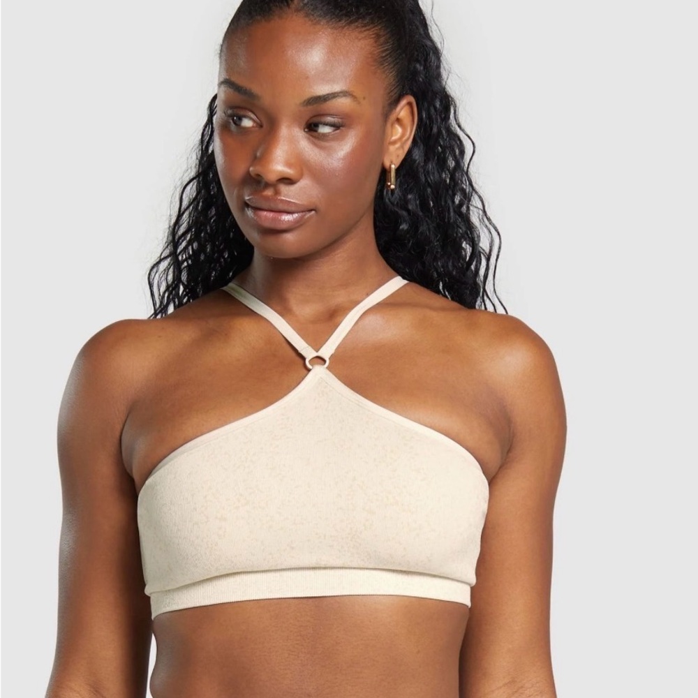 Gymshark Adapt Fleck Seamless Halterneck Bralette - Coconut White